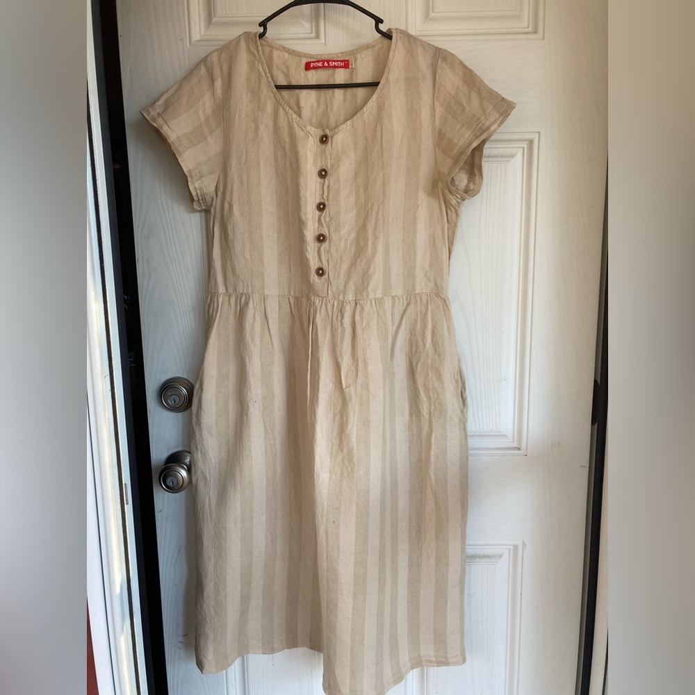 Striped Beige Button-Front Dress
